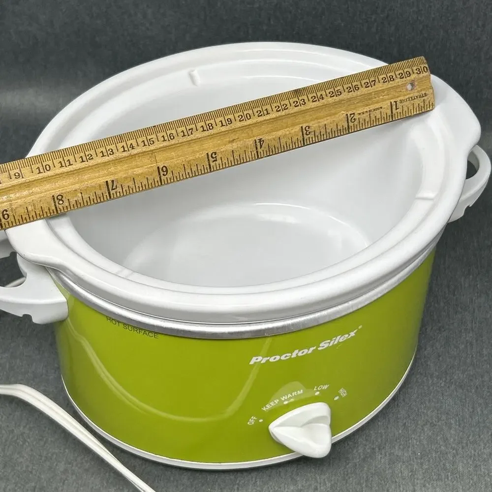 Vintage Proctor Silex Oval Slow Cooker Green Small Crock Pot Model 33113Y 1.5 Qt